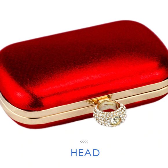 New Silk Clothing Red Gold diamond clutch - Picture 2 of 5